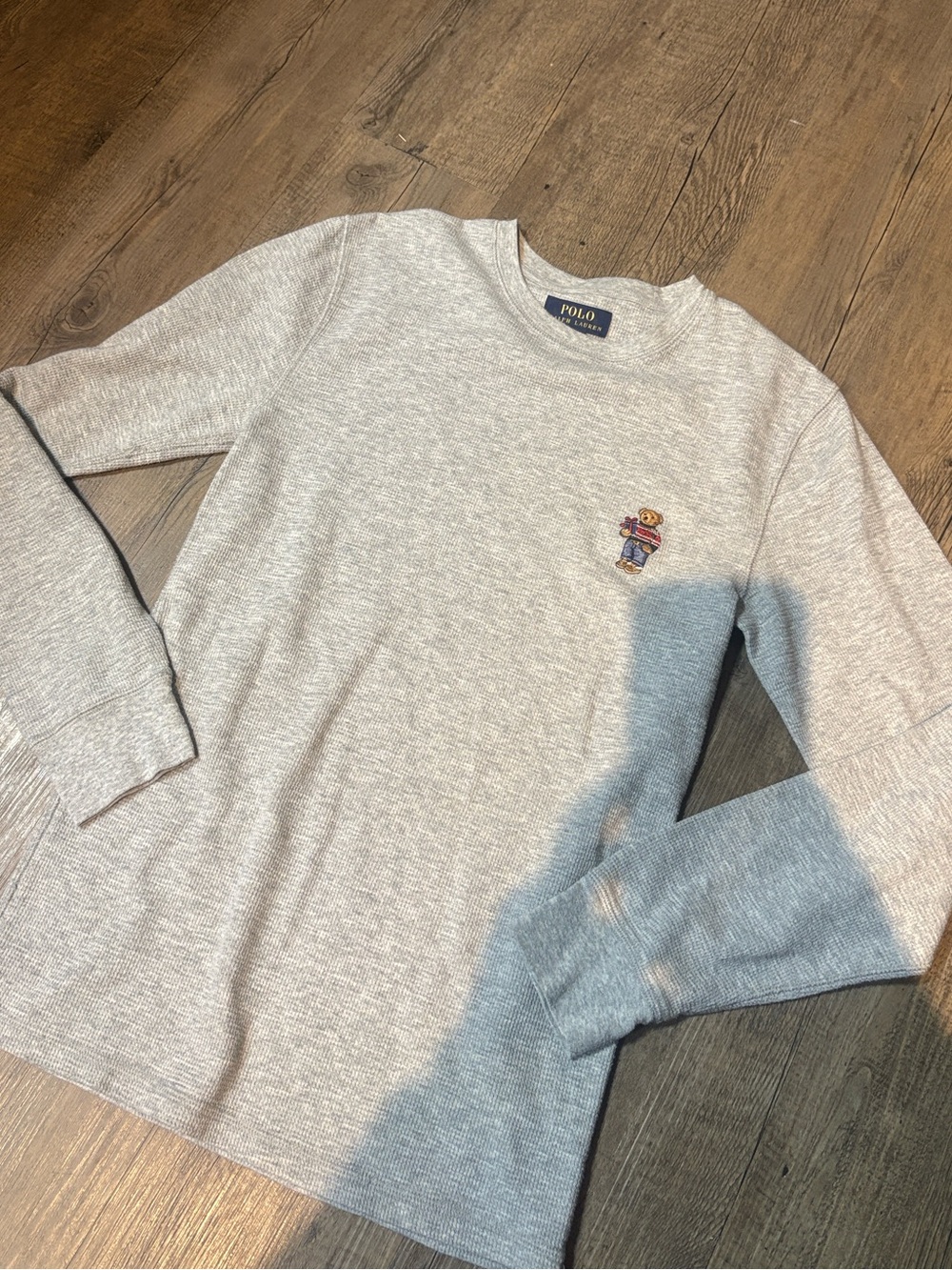 Polo by Ralph Lauren Light Gray Long-Sleeve Crew Tee with Bear Patch (Sleep wear